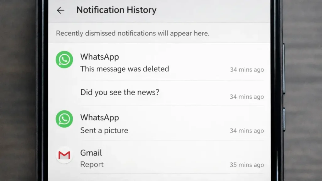 Android Notification History screen