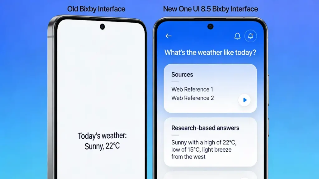 The old Bixby interface vs. the new One UI 8.5 Bixby